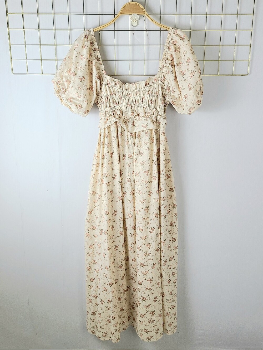 Worth Collective Finley Petal Pink Floral Tie Back Puff Sleeve Midi Dress - Picture 2 of 9
